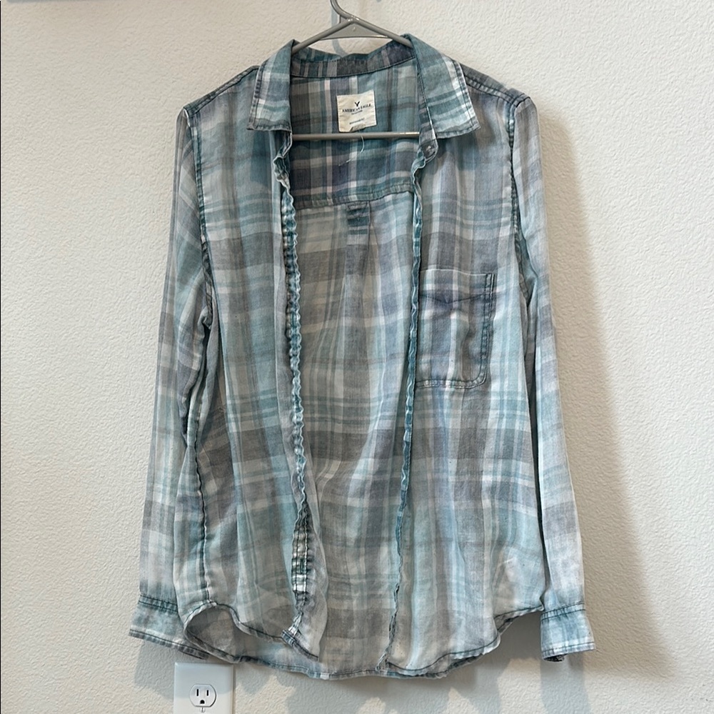 American Eagle Outfitters Sheer/distressed Plaid Flannel